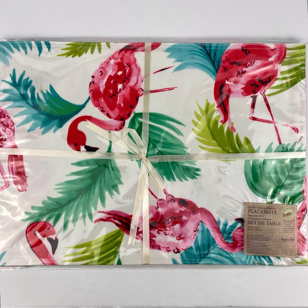 Benson Mills Flamingos Placemats Set Of 4 13"x18" Indoor Outdoor, Unused, As New